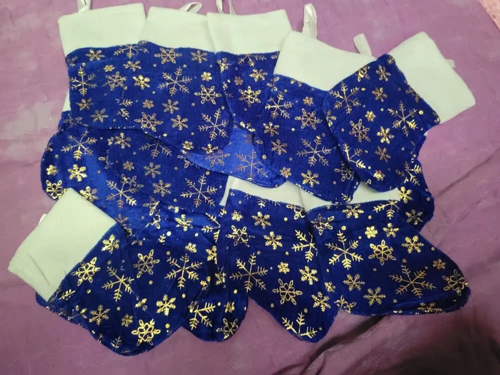 Silver & Blue Christmas Stockings Set of 12 Mini
